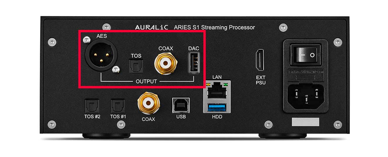 Les connectiques numériques de sorties du streamer Auralic Aries S1