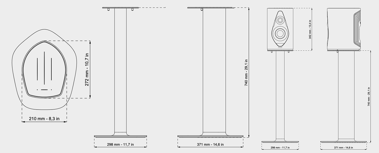 Sonus Faber Duetto Stand : Dimensions des pieds pour enceintes Sonus Faber Duetto